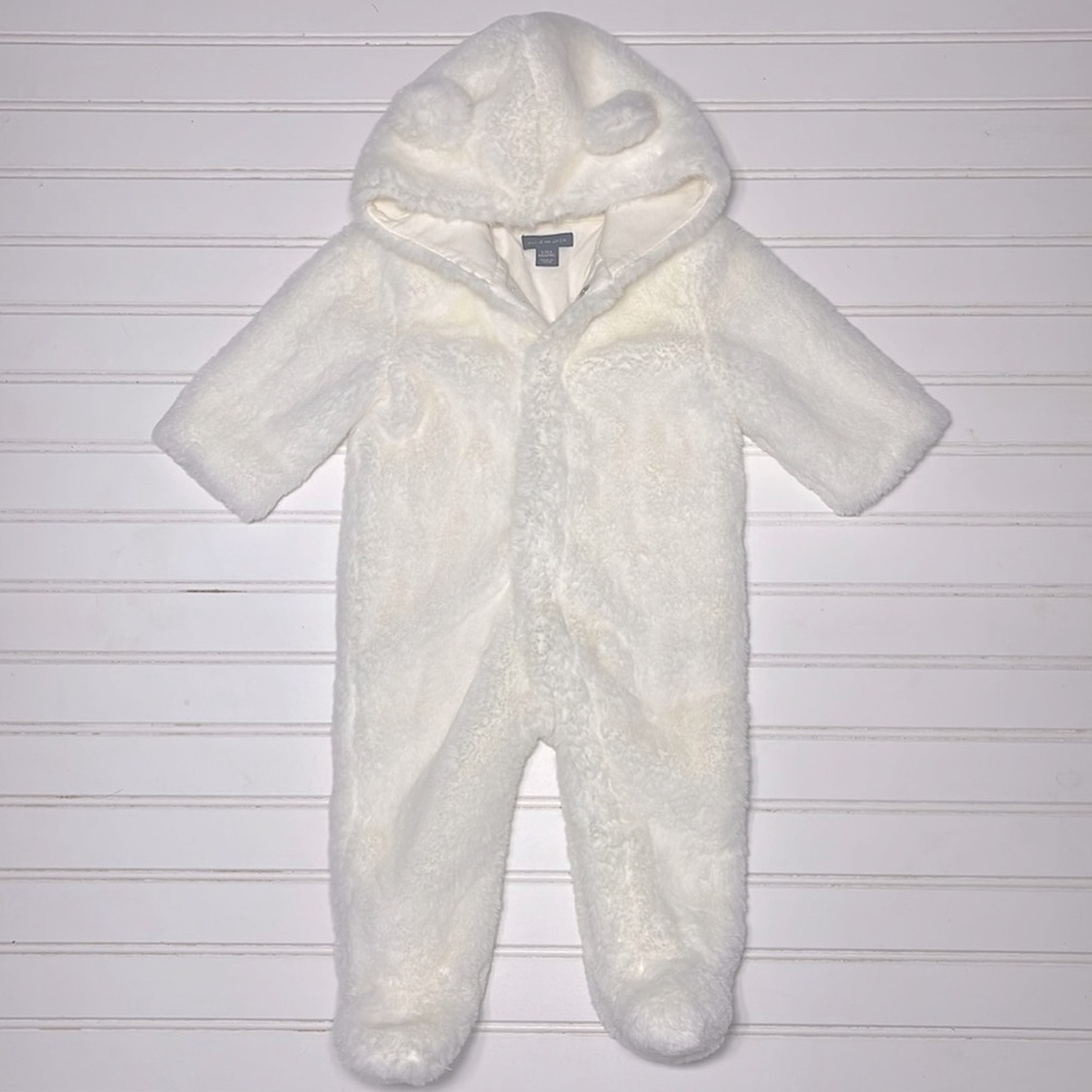 JANIE & JACK EUC Faux Fur Teddy Bear Hooded 1-Piece Bunting
